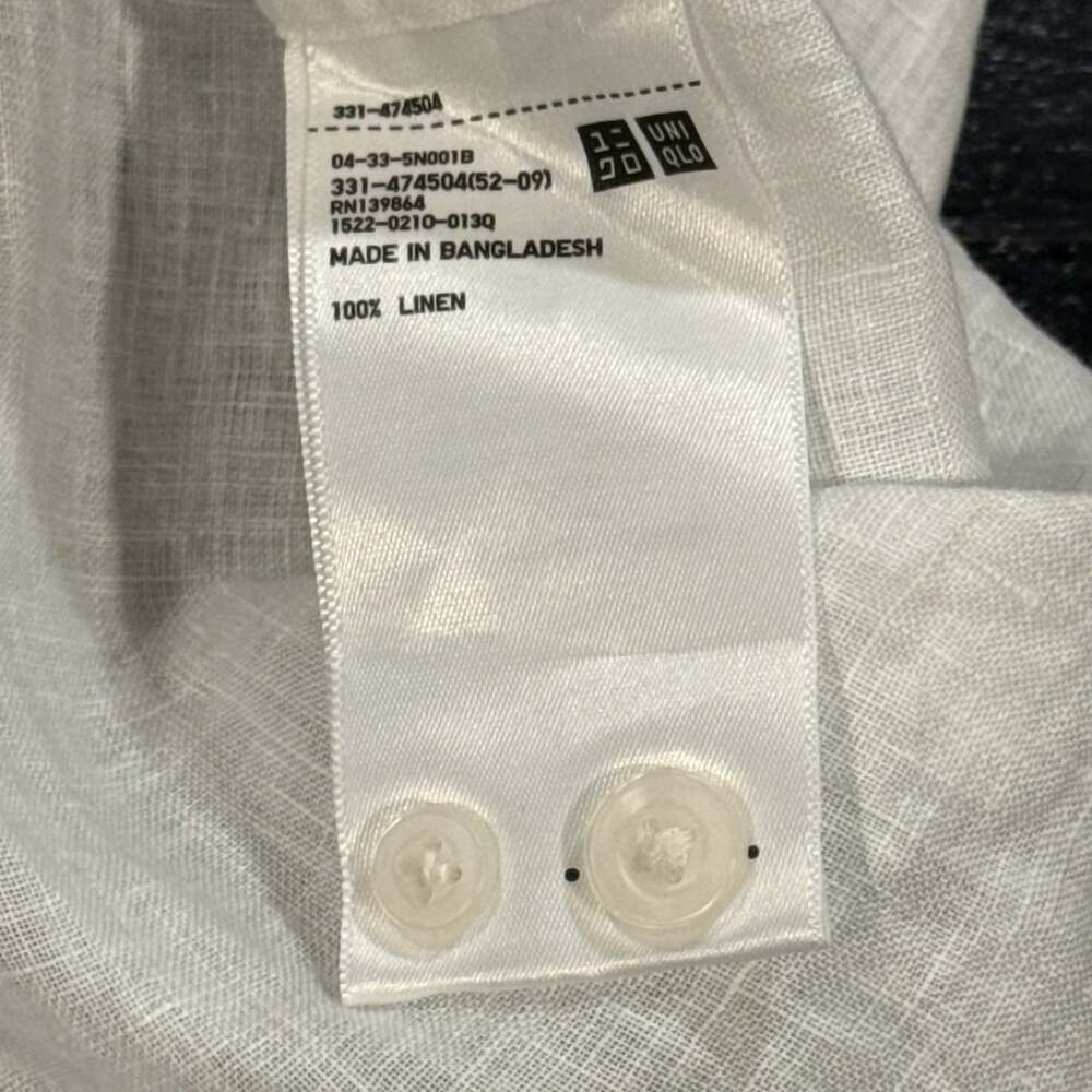 Uniqlo Sz M White Premium 100% Linen Long Sleeve Womens Button Down Shirt - Picture 5 of 7